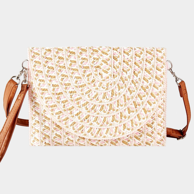 Madeline Love Pink Multi Color Straw Clutch Bag / Crossbody Bag - Bags & Wallets