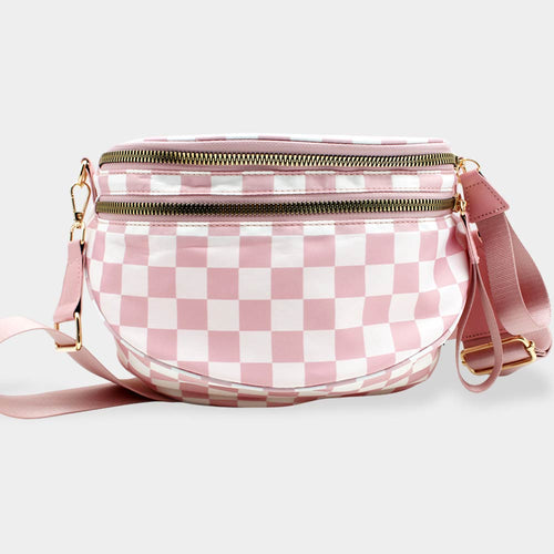 Checkered Pattern Crossbody Bag - Pink