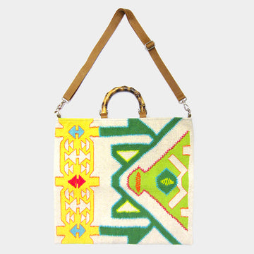 Madeline Love Green Wood Top Handle Aztec Patterned Tote/Crossbody Bag - Bags & Wallets