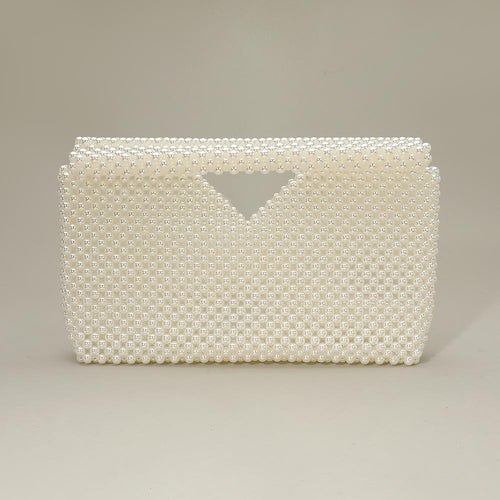 Pearl Beaded Open Top Clutch Bag - Cream, Gold