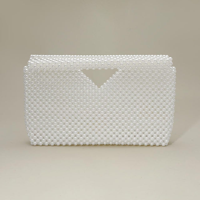 Madeline Love Rhodium, White Pearl Beaded Open Top Clutch Bag - Bags & Wallets