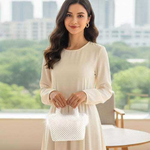 Feather Embellished Open Top Mini Tote Bag - Rhodium, White