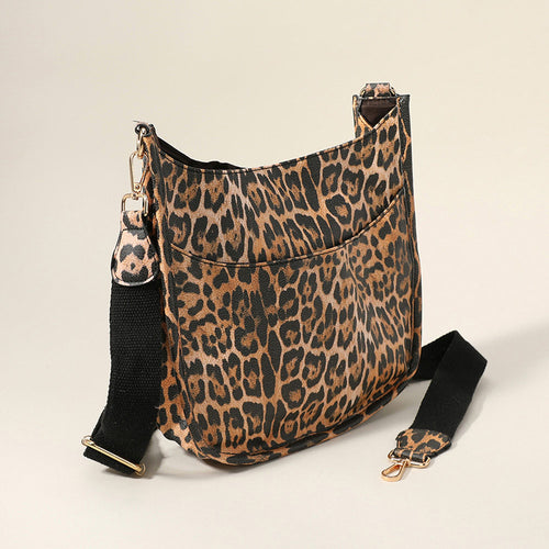 Leopard Patterned Faux Leather Crossbody Bag - Black, Brown