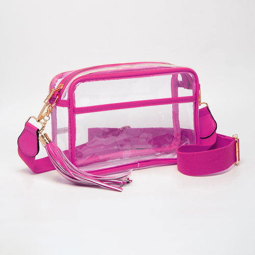 Transparent Tassel Crossbody Bag - Burgundy, Clear