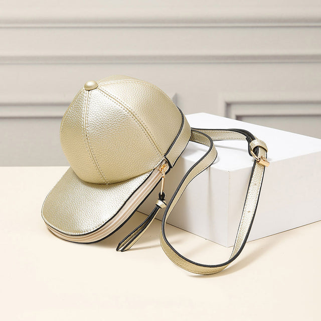 Madeline Love Gold Solid Faux Leather Baseball Cap Crossbody Bag - Bags & Wallets