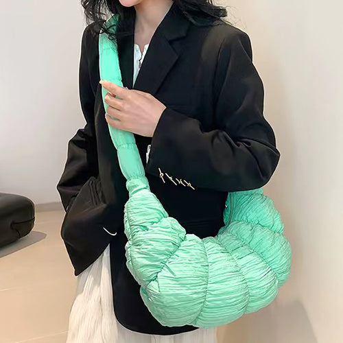 Quilted Puffer Croissant Cloud Crossbody Bag - Pink