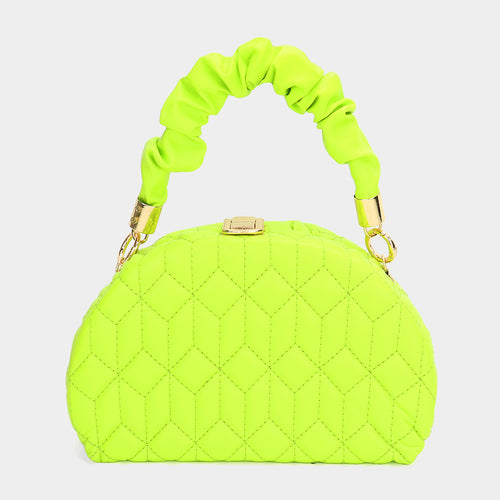 Quilted Solid Tote / Crossbody Bag - Green, Neon