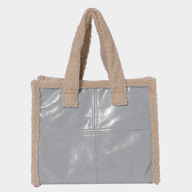 Madeline Love Gray Fleece Trim Faux Leather Tote Bag / Crossbody Bag - Bags & Wallets