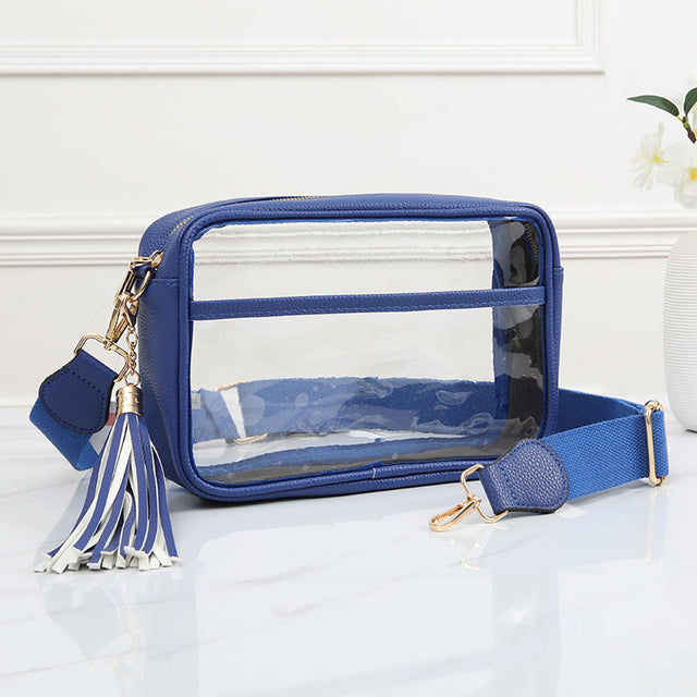 Madeline Love Clear, Royal Blue Faux Leather Transparent Rectangular Crossbody Bag - Bags & Wallets