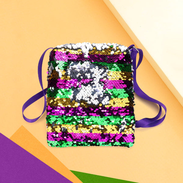 Multi Mardi Gras Sequin Stripe Rectangle Crossbody Bag