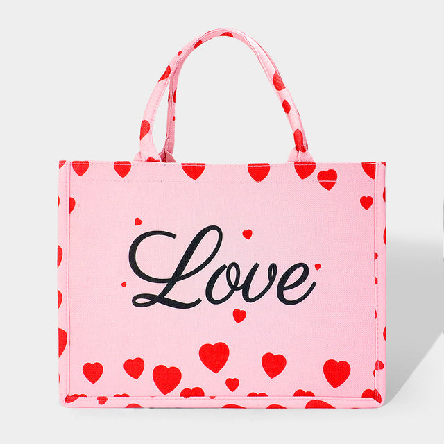 LOVE Message Heart Printed Tote Bag - Pink - Tote Bag