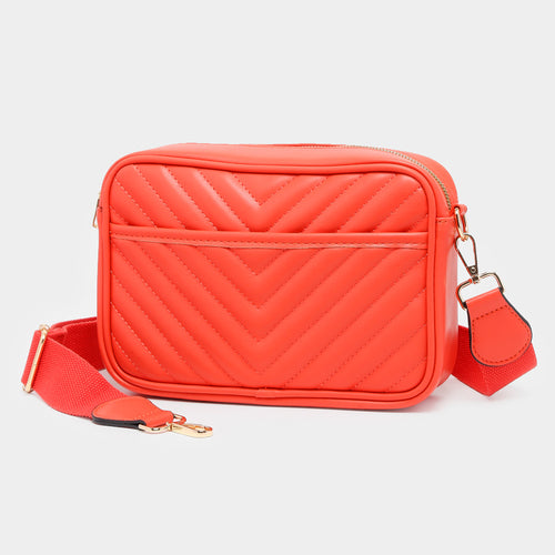 Chevron Patterned Rectangle Crossbody Bag - Tan