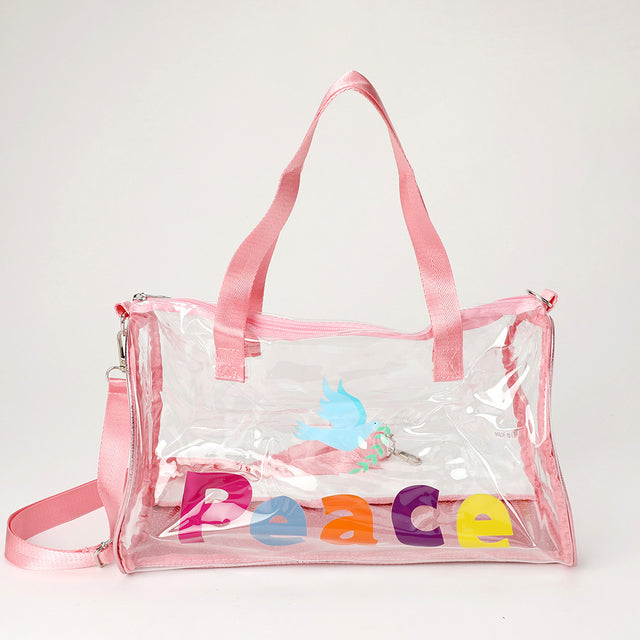 Madeline Love Clear, Pink PEACE Message Pigeon Printed Transparent Boston Bag / Crossbody Bag - Bags & Wallets