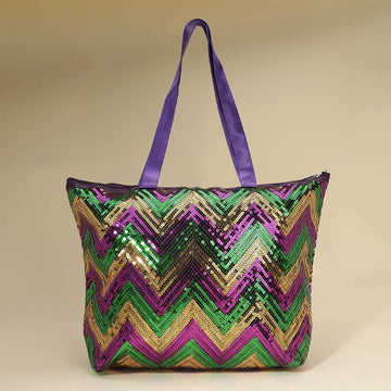 Madeline Love Multi Mardi Gras Sequin Chevron Shoulder Tote Bag - Bags & Wallets