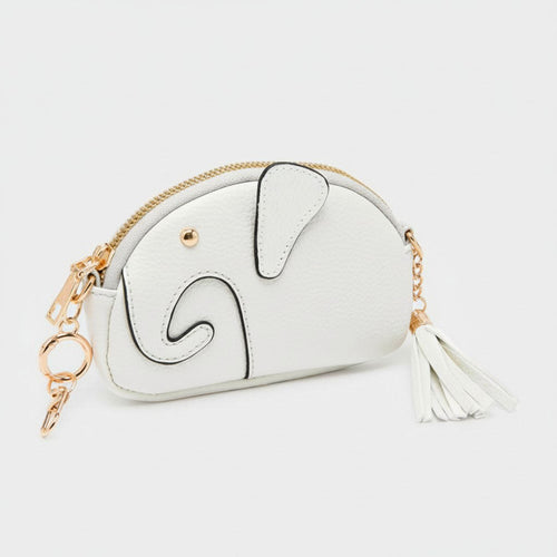 Elephant Tassel Keychain Mini Bag - White