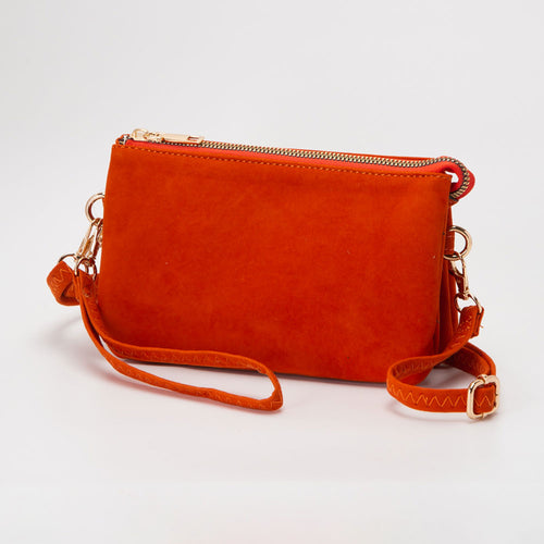Plain Faux Suede Crossbody Clutch Bag - Orange