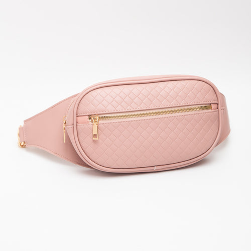 Faux Braided Leather Mini Sling Bag - Pink