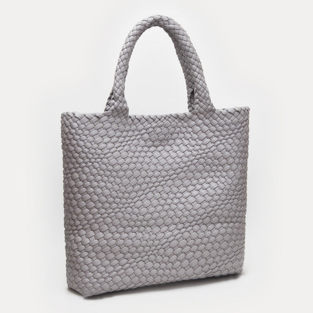 Madeline Love Gray Faux Leather Braided Top Handle Tote Bag with Pouch - Bags & Wallets