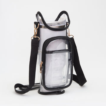 Madeline Love Black, Clear Transparent Tumbler Carrier Holder Crossbody Bag - Bags & Wallets
