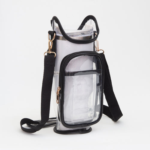 Transparent Tumbler Carrier Holder Crossbody Bag - Clear, Leopard
