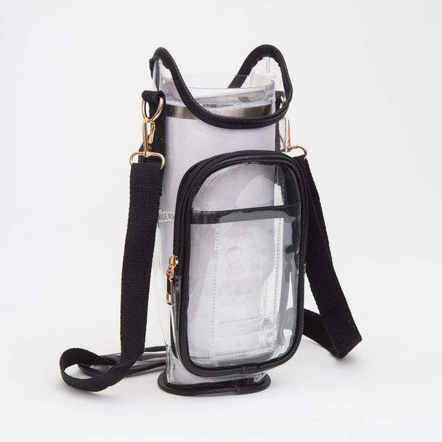 Madeline Love Black, Clear Transparent Tumbler Carrier Holder Crossbody Bag - Bags & Wallets