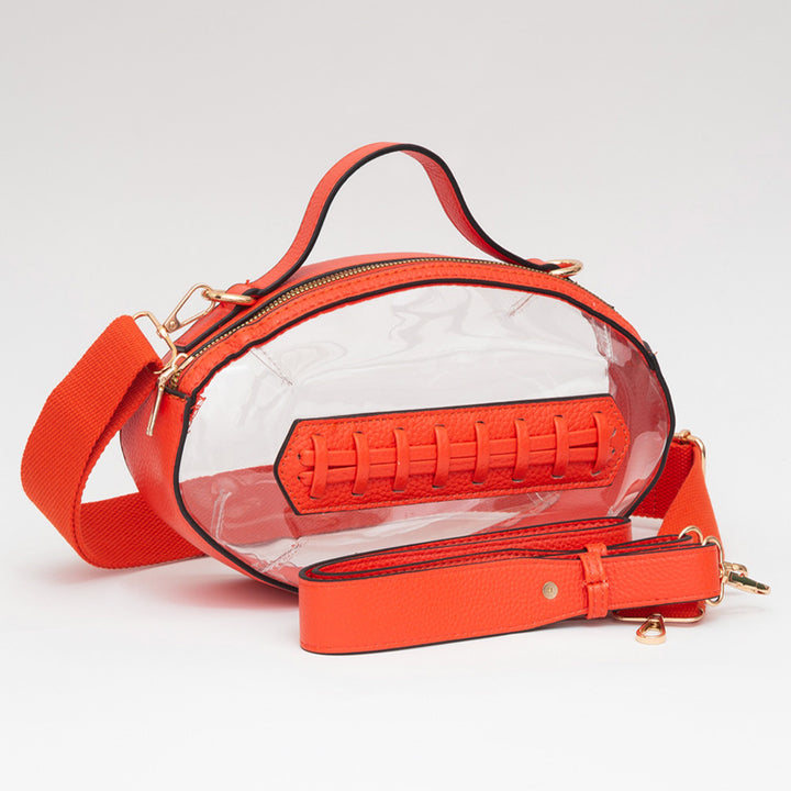Clear, Orange Football Shaped Transparent Crossbody Bag