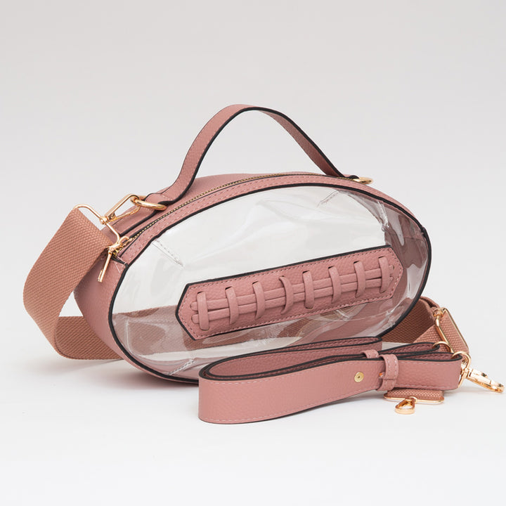 Clear, Pink Football Shaped Transparent Crossbody Bag