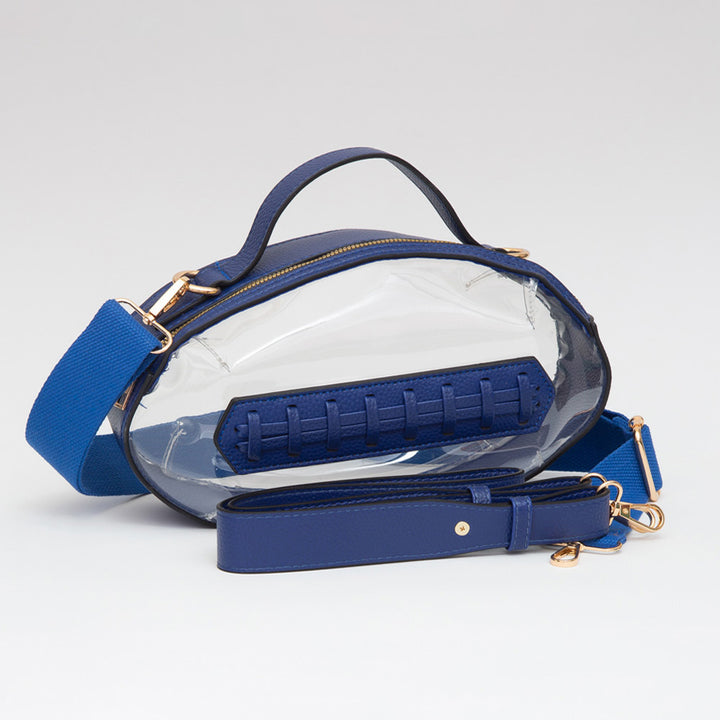 Clear, Royal Blue Football Shaped Transparent Crossbody Bag