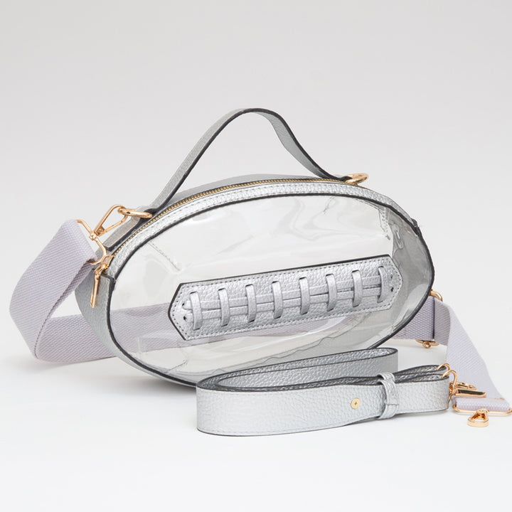 Clear, Silver Football Shaped Transparent Crossbody Bag