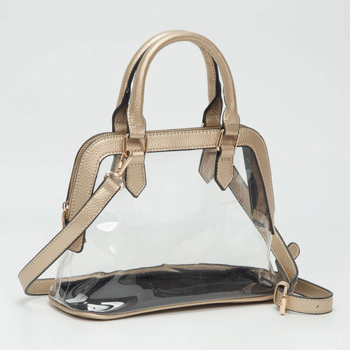 Faux Leather Trim Transparent Structured Top Handle Handbag / Crossbody Bag - Clear, Purple