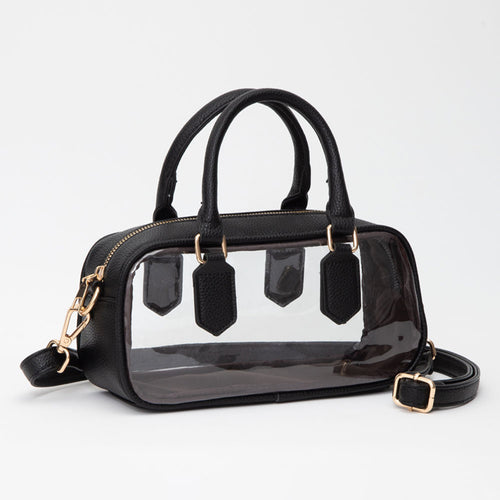 Transparent Structured Top Handle Handbag / Crossbody Bag - Clear, Leopard