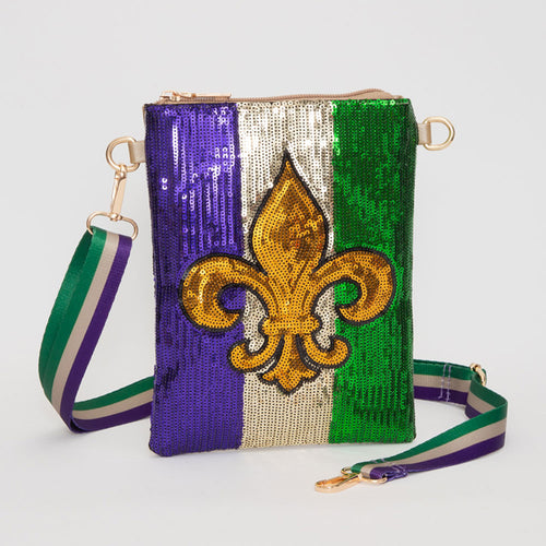 Women's Fleur de Lis Mardi Gras Sequin Crossbody Bag - Gold