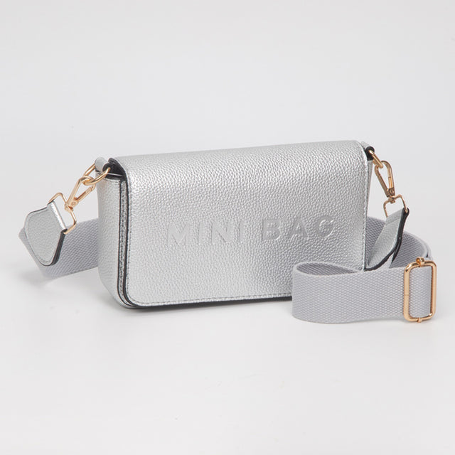 Madeline Love Silver Faux Leather MINI BAG Message Structured Crossbody Bag - Bags & Wallets