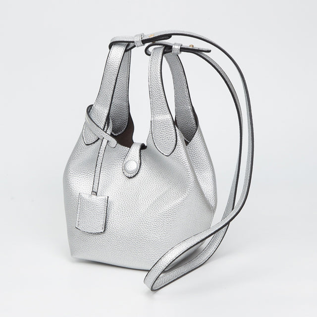 Madeline Love Silver Pebbled Faux Leather Bucket Bag Handbag Crossbody Bag - Bags & Wallets