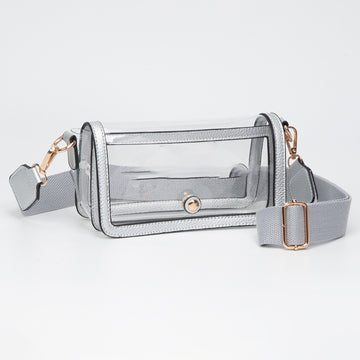 Madeline Love Clear, Silver Transparent Rectangle Flap Crossbody Bag - Bags & Wallets