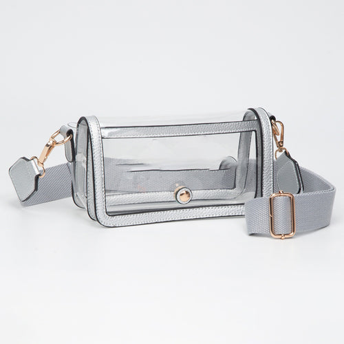 Transparent Rectangle Flap Crossbody Bag - Clear, Leopard
