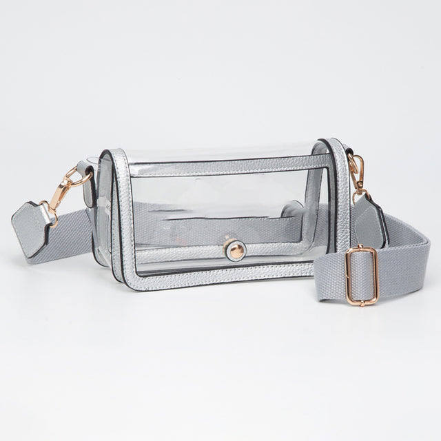Madeline Love Clear, Silver Transparent Rectangle Flap Crossbody Bag - Bags & Wallets