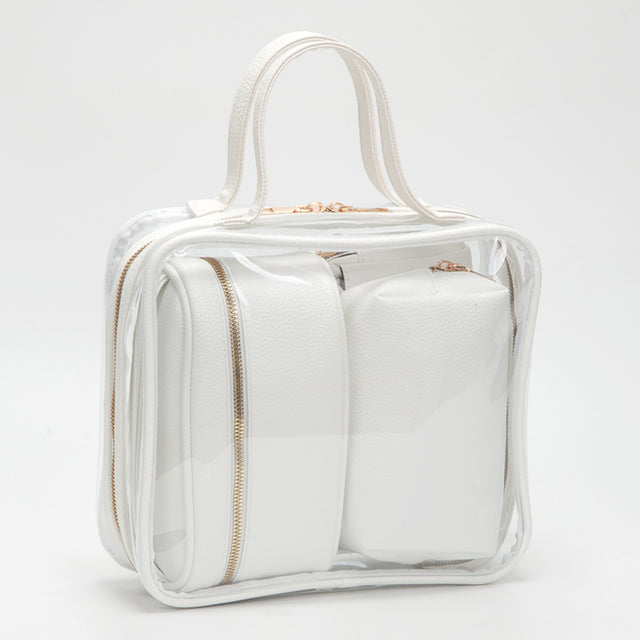 Madeline Love Clear, White 4PCS - Transparent Faux Leather Travel Cosmetic Bag Set - Beauty & Cosmetics