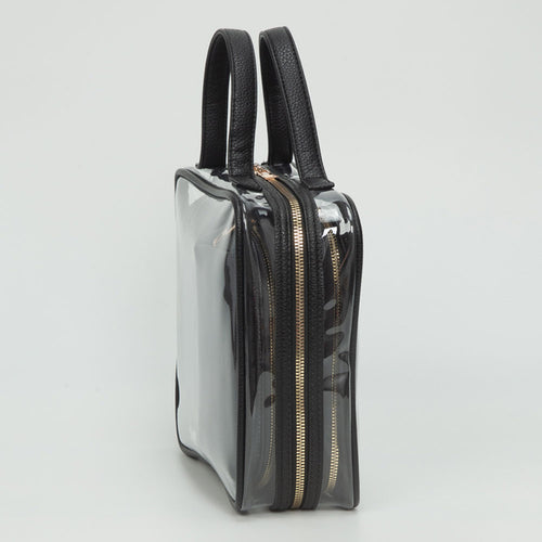 4PCS - Transparent Faux Leather Travel Cosmetic Bag Set - Black, Clear