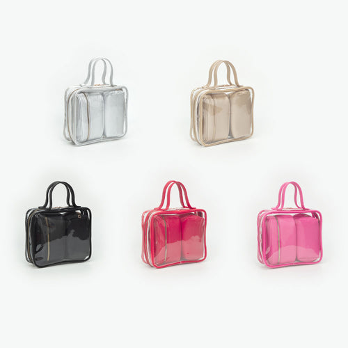 4PCS - Transparent Faux Leather Travel Cosmetic Bag Set - Clear, Gold
