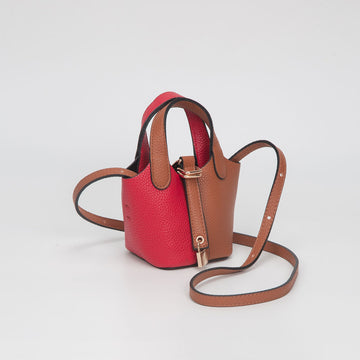 Madeline Love Red, Tan Faux Leather Two Tone Mini Crossbody Bucket Bag - Bags & Wallets
