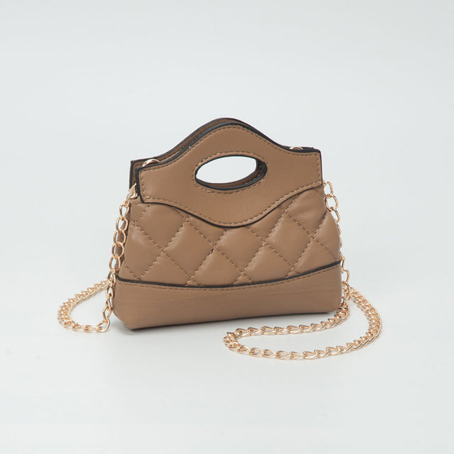 Madeline Love Taupe Smooth Faux Leather Mini Quilted Handbag Crossbody Bag - Bags & Wallets