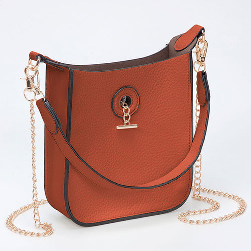 Faux Leather Chain Shoulder Mini Crossbody Bag - Tan