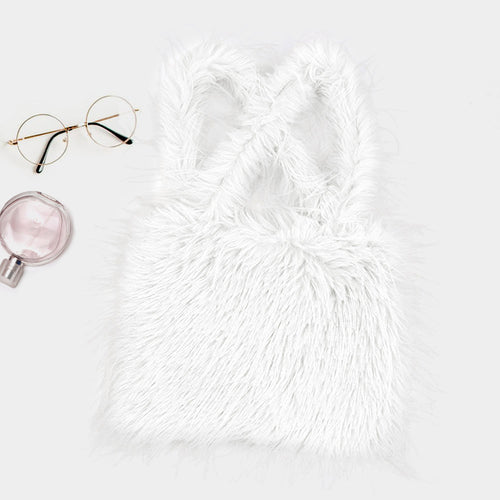 Furry Faux Fur Tote Bag - White