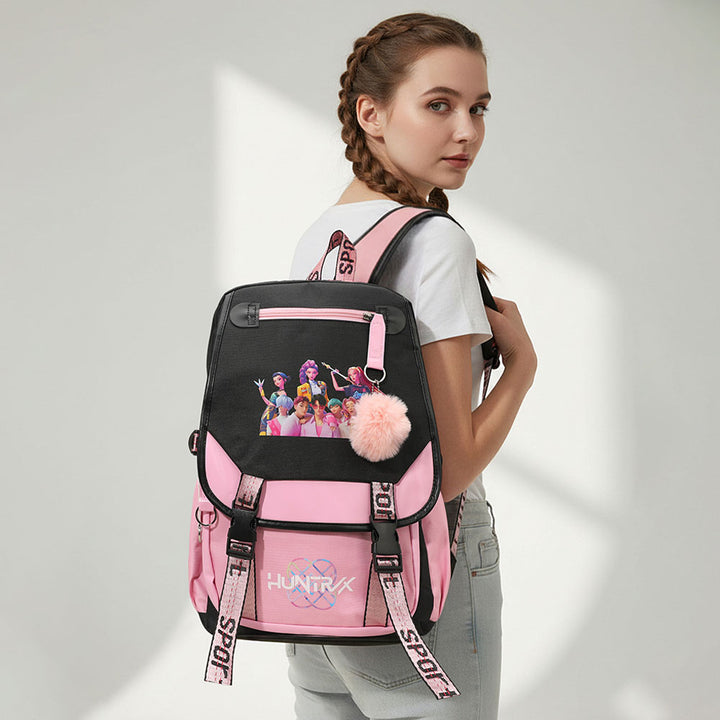 Kids KPOP Demon Hunters HUNTRIX Pom Pom Backpack | Madeline Love display picture 3