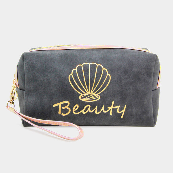 Black Shell Point Beauty Cosmetic Pouch Bag