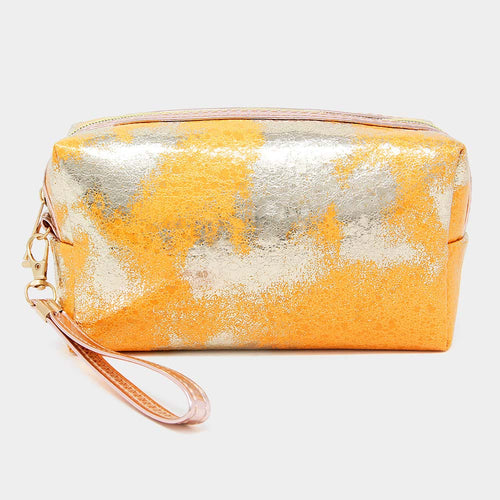 Lurex Ombre Foiled Wristlet Cosmetic Pouch Bag - Mustard