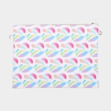 Madeline Love Multi Feather _ Faux saffiano zip clutch bag with strap - Bags & Wallets