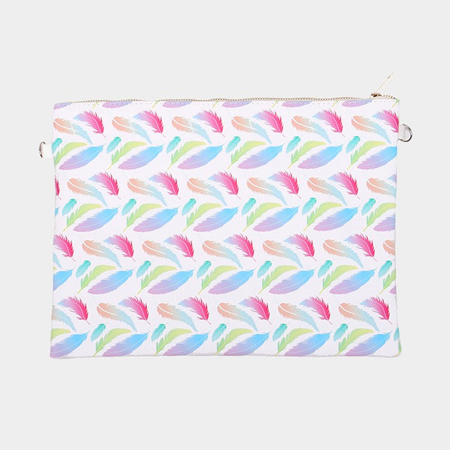 Madeline Love Multi Feather _ Faux saffiano zip clutch bag with strap - Bags & Wallets