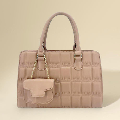 Faux Leather Top Handle Crossbody Bag with Mini Bag - Khaki